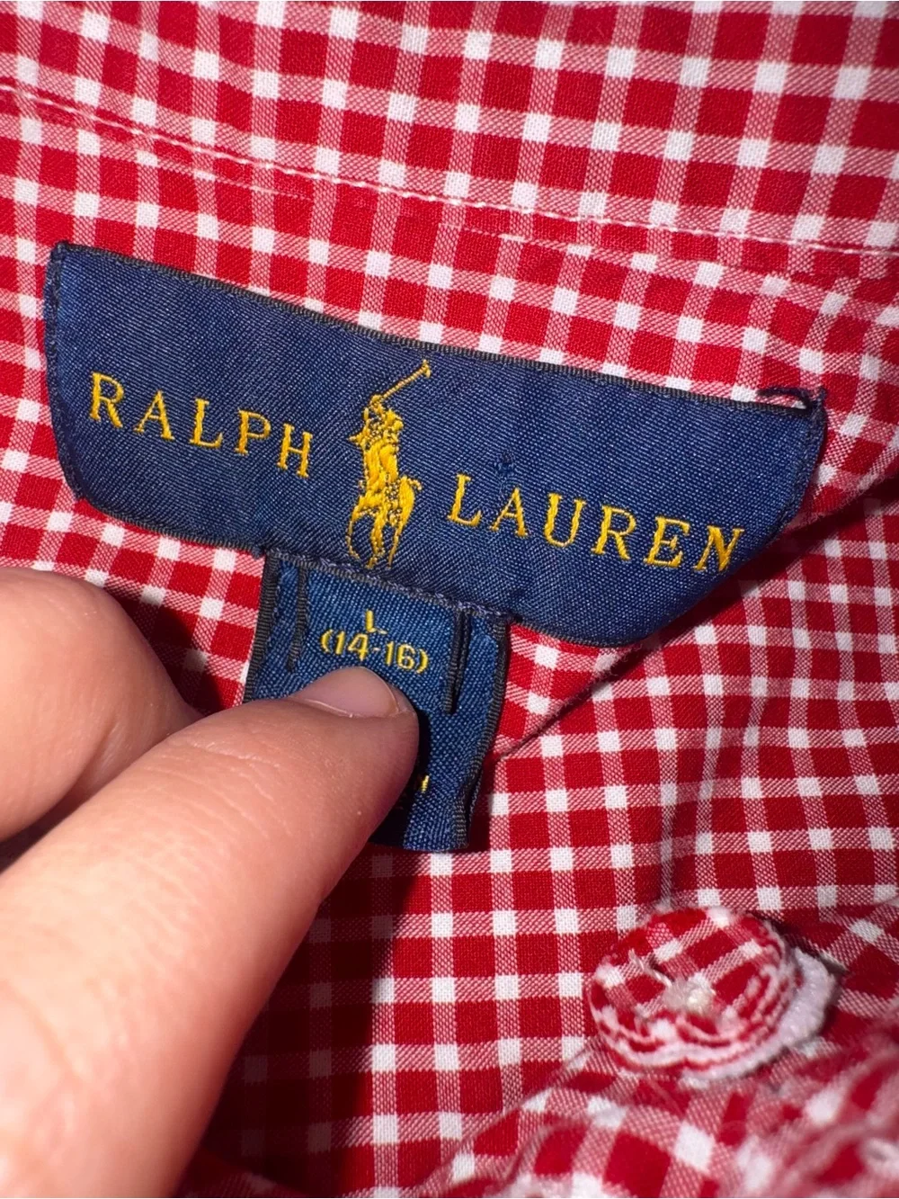 Ralph Lauren‎ Boys L 14-16 Red Gingham Button Down Shirt Long Sleeve Preppy